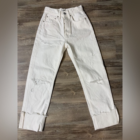Moussy Pants - Moussy Vintage White Distressed Straight Cuffed Jean Women’s Size 23
